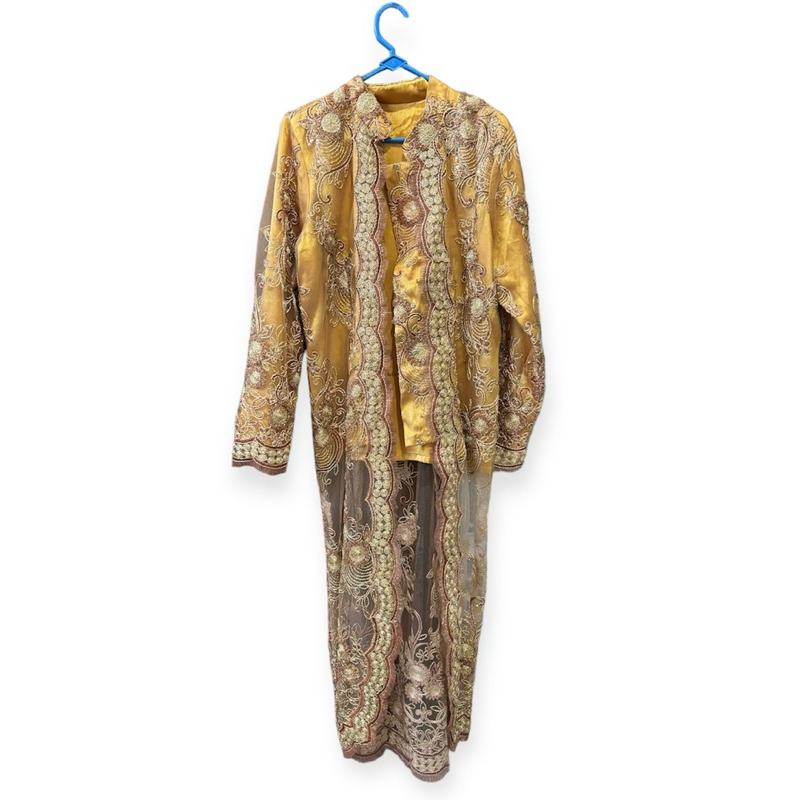 Kebaya panjang modern warna kuning gold brokat bordir L-XL