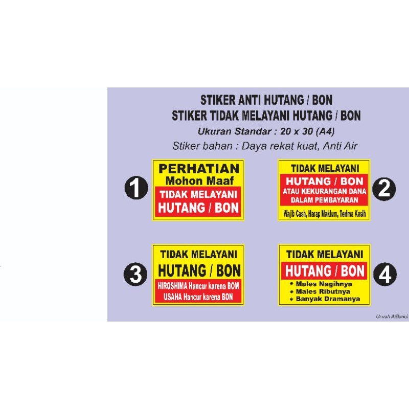 STIKER ANTI HUTANG, TIDAK MELAYANI HUTANG/BON