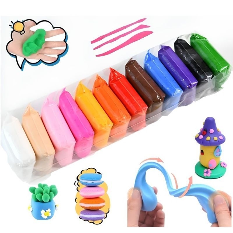 Wb Clay Polymer Mainan Anak Isi 12Pcs Edukasi Slime Clay Dough Colour Play