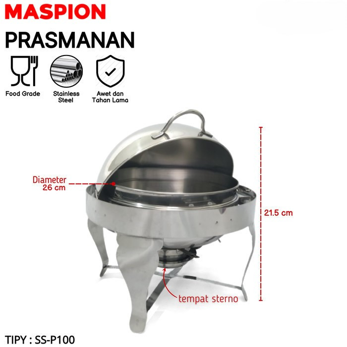 MASPION Roll Top Prasmanan Wadah Saji Stainless Steel 26 Cm SS-P100 New Original