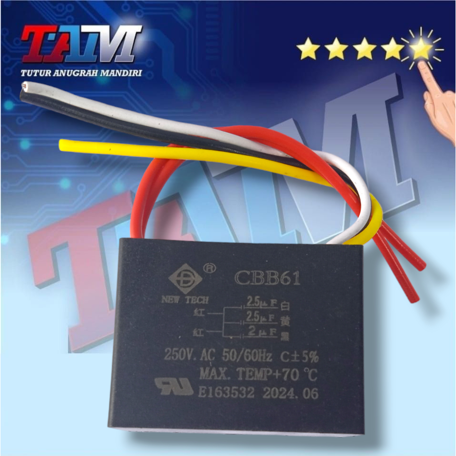 KAPASITOR 5 KABEL CBB61 2+2.5+2.5 Uf CBB61 2UF 2.5UF 5UF