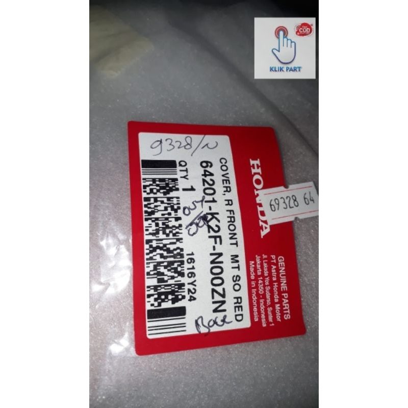 64201-K2F-N00ZN Cover Depan Kanan Merah Doff Honda Scoopy K2F