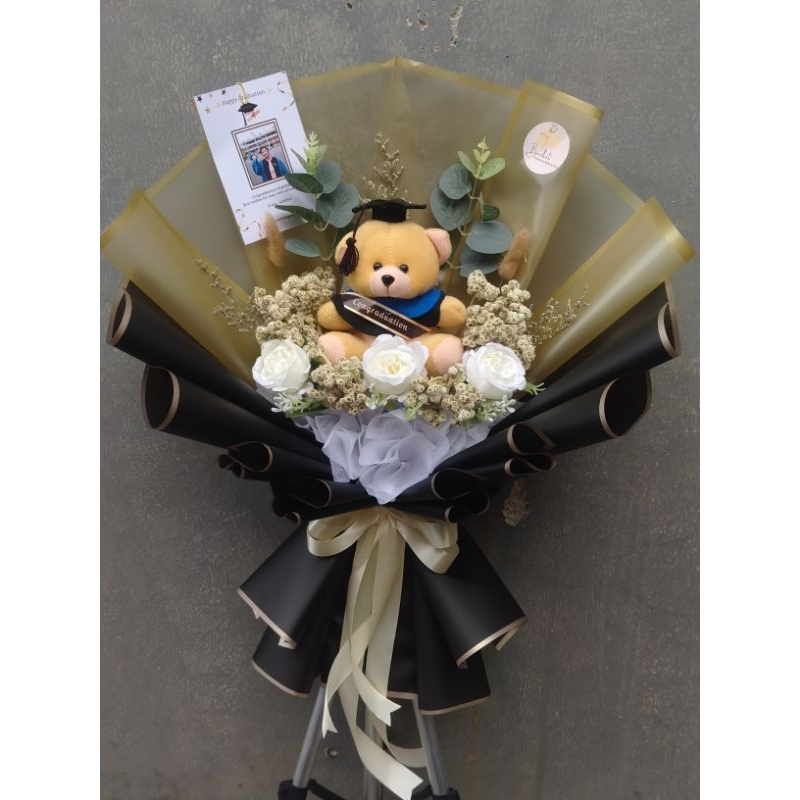 BUCKET TANGERANG Buket Boneka Wisuda Graduation Bunga Edelweiss + Mawar