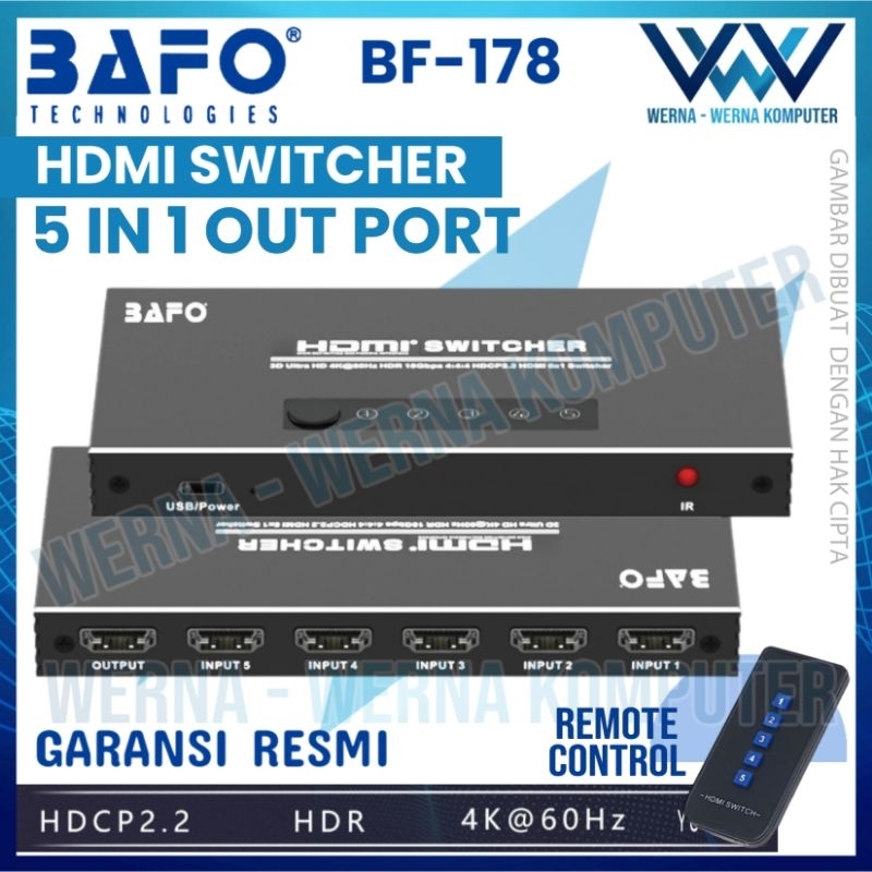 BAFO HDMI Switcher 5 IN 1 OUT 4K 1080p Switch HDMI 2.0 ORIGINAL BAFO BF-178