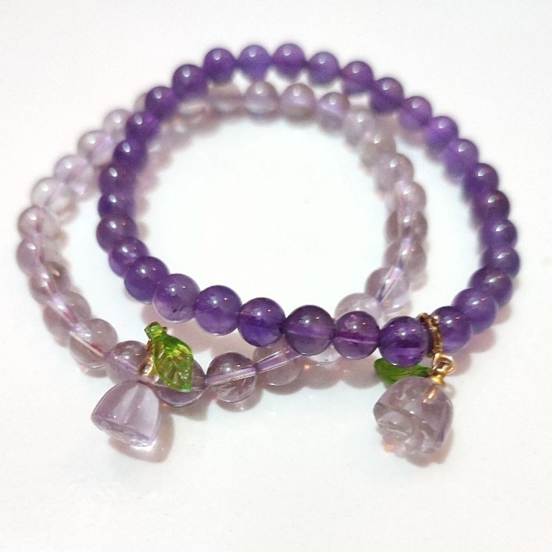 Gelang Kristal Batu Alam Amethyst charm bunga