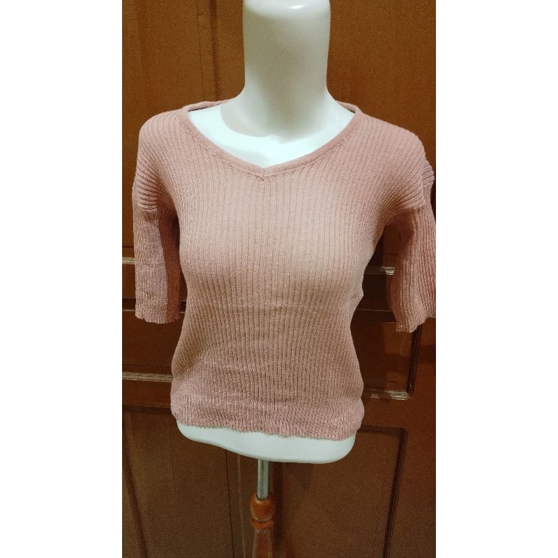 Kaos Cewek Jumbo Rajut Pink