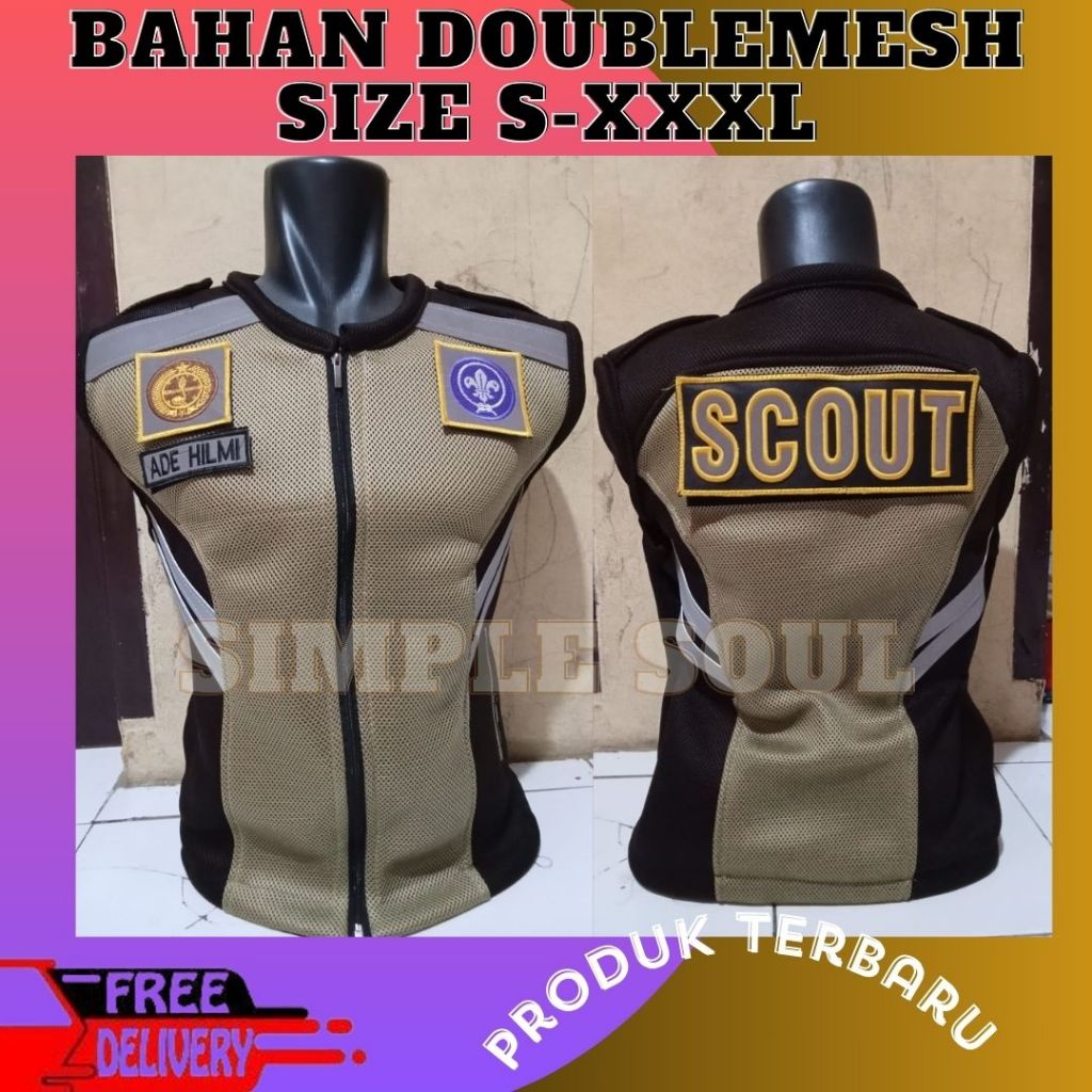 Rompi Polisi dan Rompi PRAMUKA/PEDULI Bahan DOUBLEMESH Bordir Velcro Perekat untuk Pria/Wanita Vest 