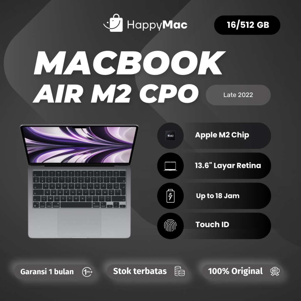 Macbook Air M2 Chip 13 Inch 8/256GB 8/512GB Second Original Bergaransi Midnight Grey Starlight Silve
