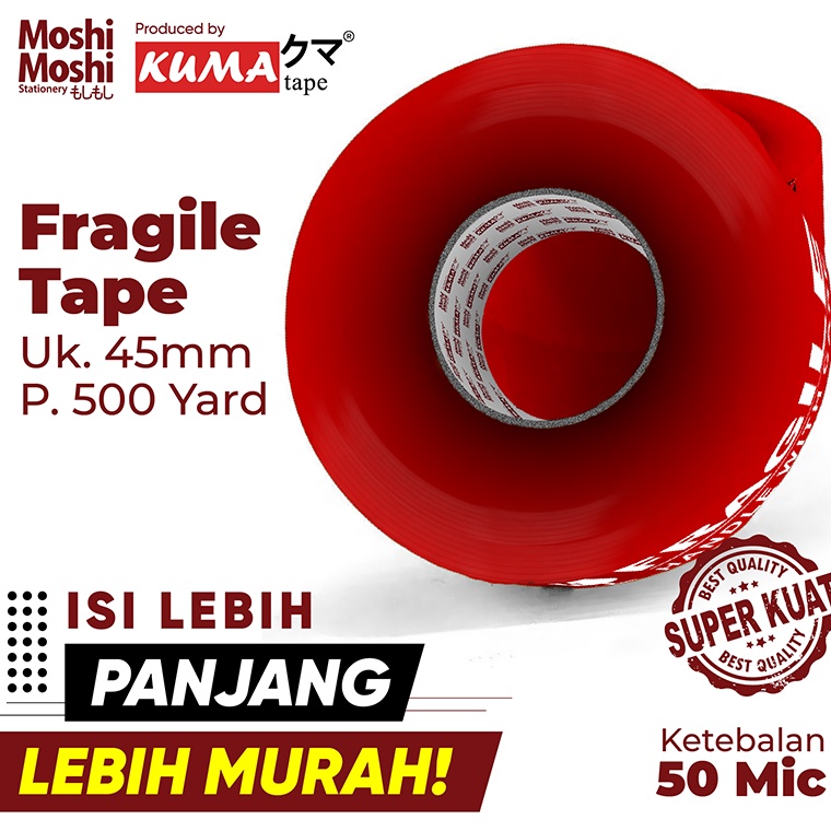 

KODE J18L Lakban Fragile Moshi Kuma 2 inch 5 Yard Isolasi Tape Perekat Kuat