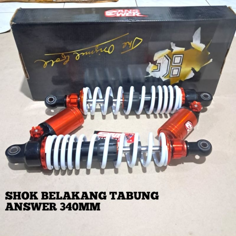DOUBLE ADJUSTABLE DAMPING ANSWER 340MM WHITE/ORANGE,SHOCK BELAKANG TABUNG ANSWER 340MM ORIGINAL VARI