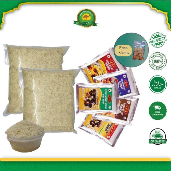 

PAKET BERAS BASMATI 1KG PLUS BUMBU INSTANT FREE KISMIS