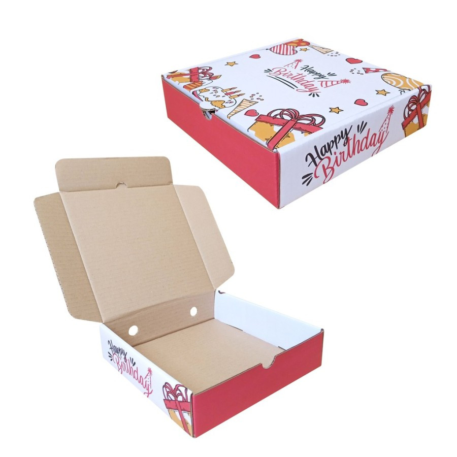 

(5pcs) Box Hampers Kemasan Makanan Brownies Bonat Dus 21x21x5cm Motif Birthday