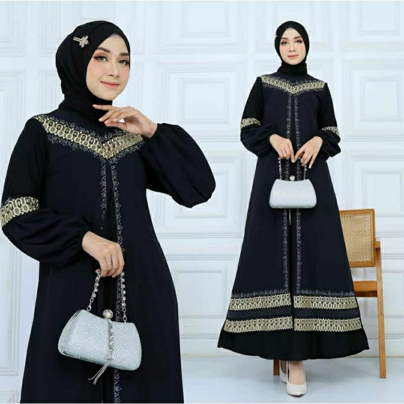 Gamis Abaya Dress Dubai Arabian baju muslim Hitam Wanita Ibu ibu Remaja Untuk Pesta Kondangan Model 