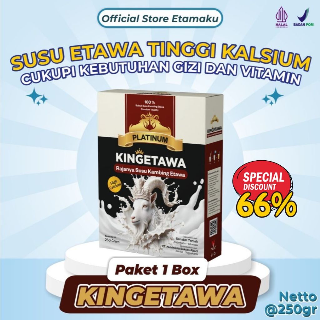 

Kingetawa Platinum - Susu Bubuk Kambing Etawa Tinggi Kalsium 250gr