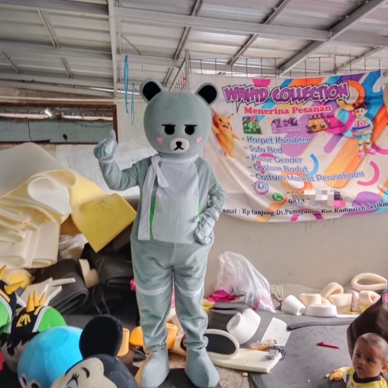 Kostum Badut Beruang Abu