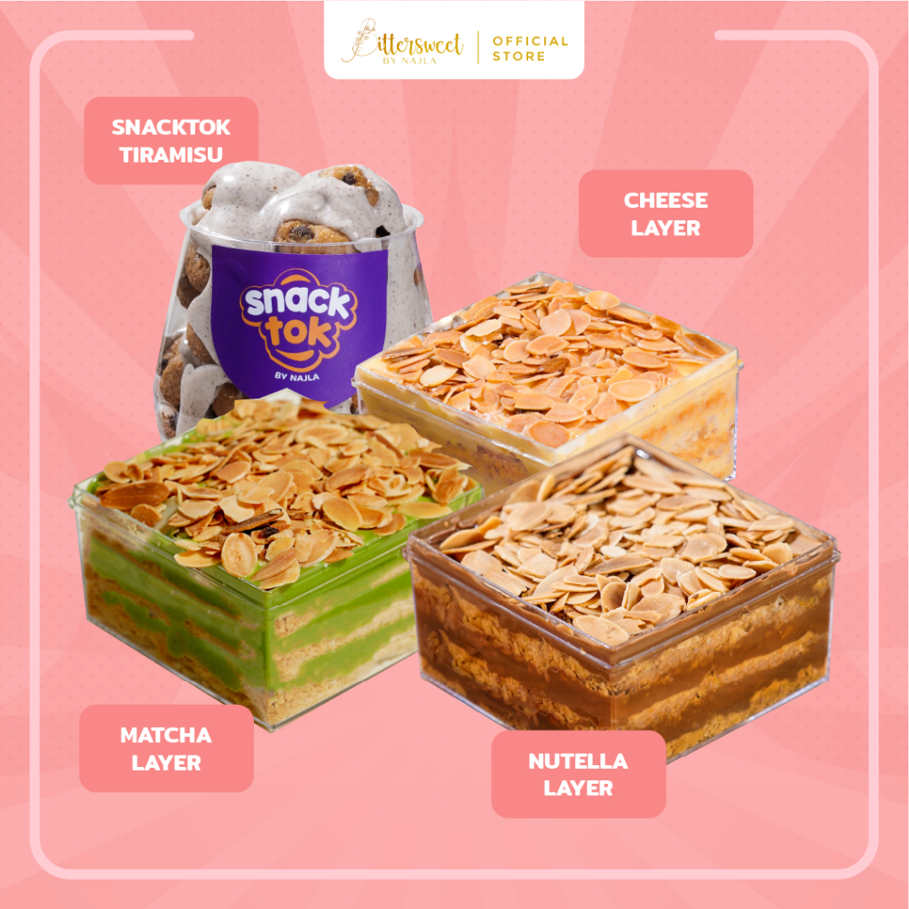 

Bittersweet by Najla - 3 Pastry Layer ( Nutella + Cheese + Matcha ) + Snacktok Tiramisu