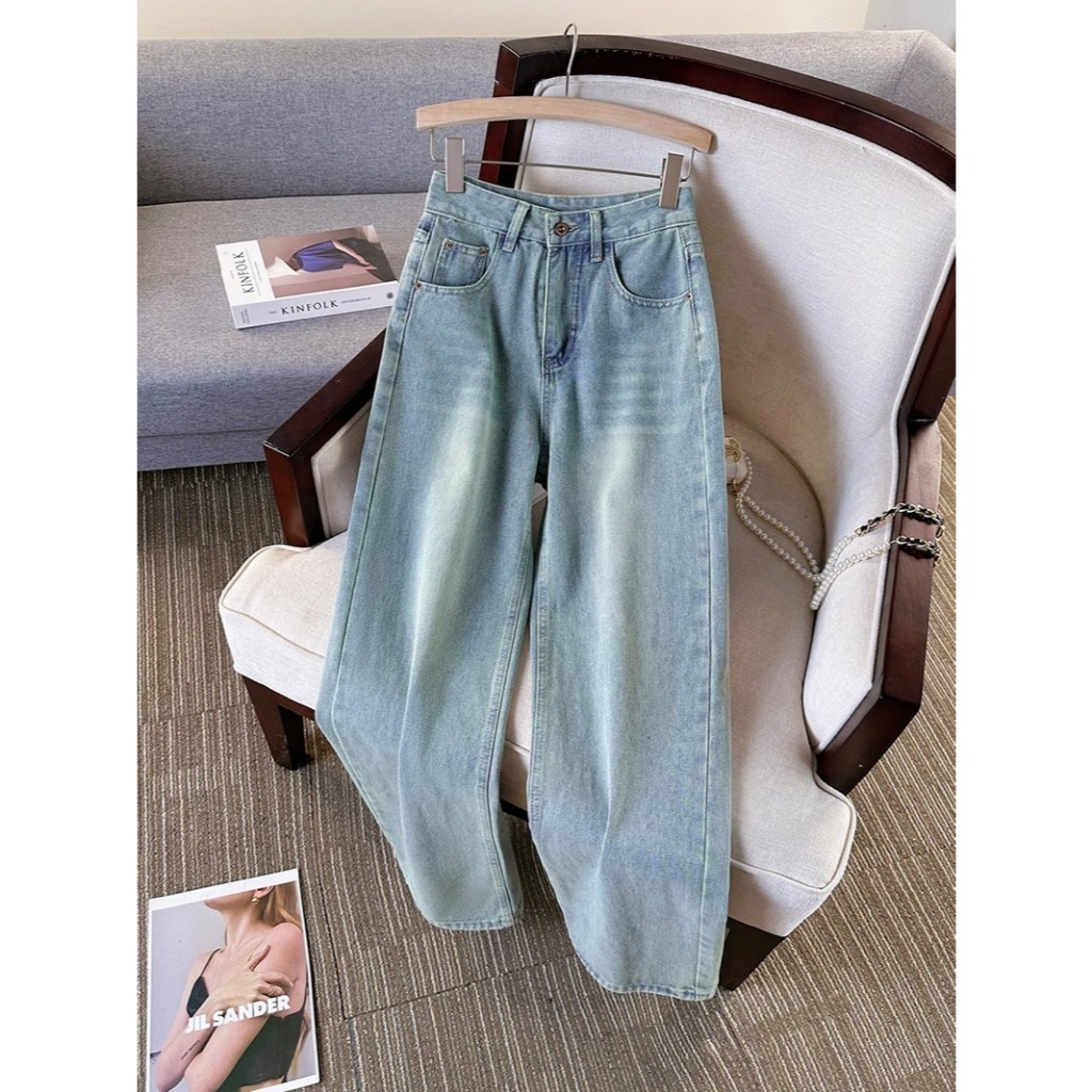 Retro Lurus Korea Celana Jeans Wanita Highwaist  Premium