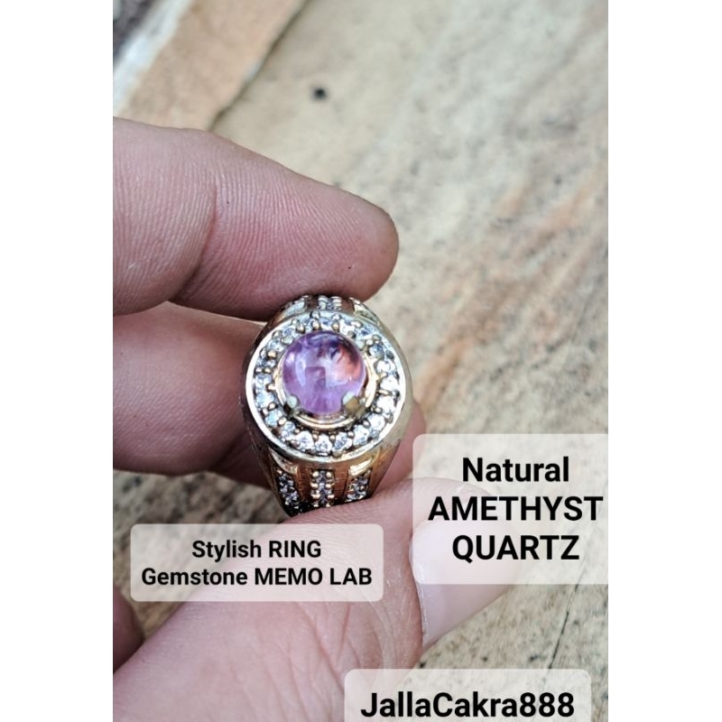 Batu Natural Amethyst Plus Memo Lab, Batu Ametis Kecubung Ungu BTB Asli Alam Cincin Pria Wanita Kris
