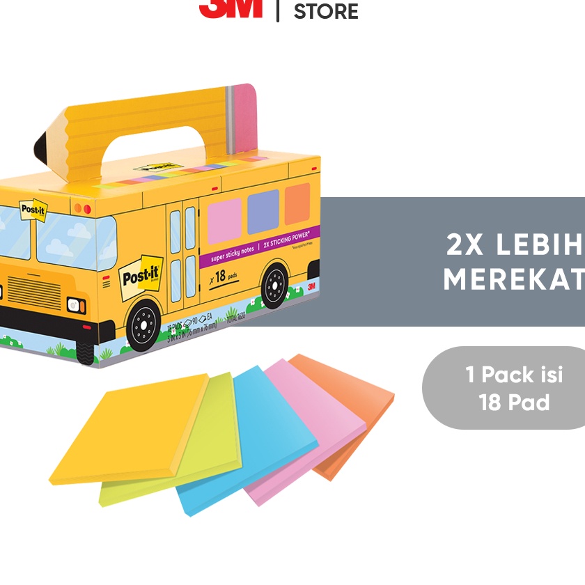 

KI3 3M Postit Super Sticky Notes 65418SSBUS 2x Lebih merekat 1 pak1 pad 76x76 mm Sunnyside Acid Lime Blue Paradise Tropical Pink Vital Orange Untuk berbagai permukaan