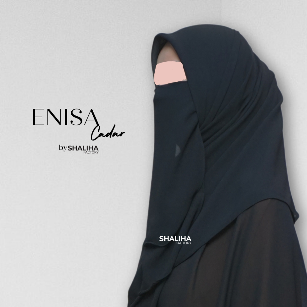 ShalihaFactory - Niqab Cadar Tali 2 Layer Tanpa Jahitan Bawah Mata Sifon Chifon Silky Jetblack | Eni
