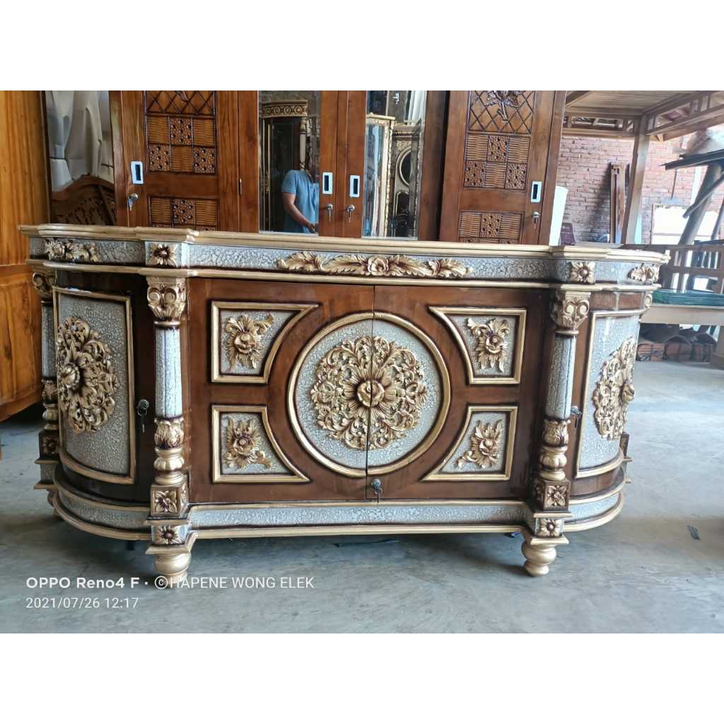 Bufet TV Nusantara Jati Jepara Bufet/ Meja Tv Hiasan Ruang Tamu Kayu Jati Ukir Jepara