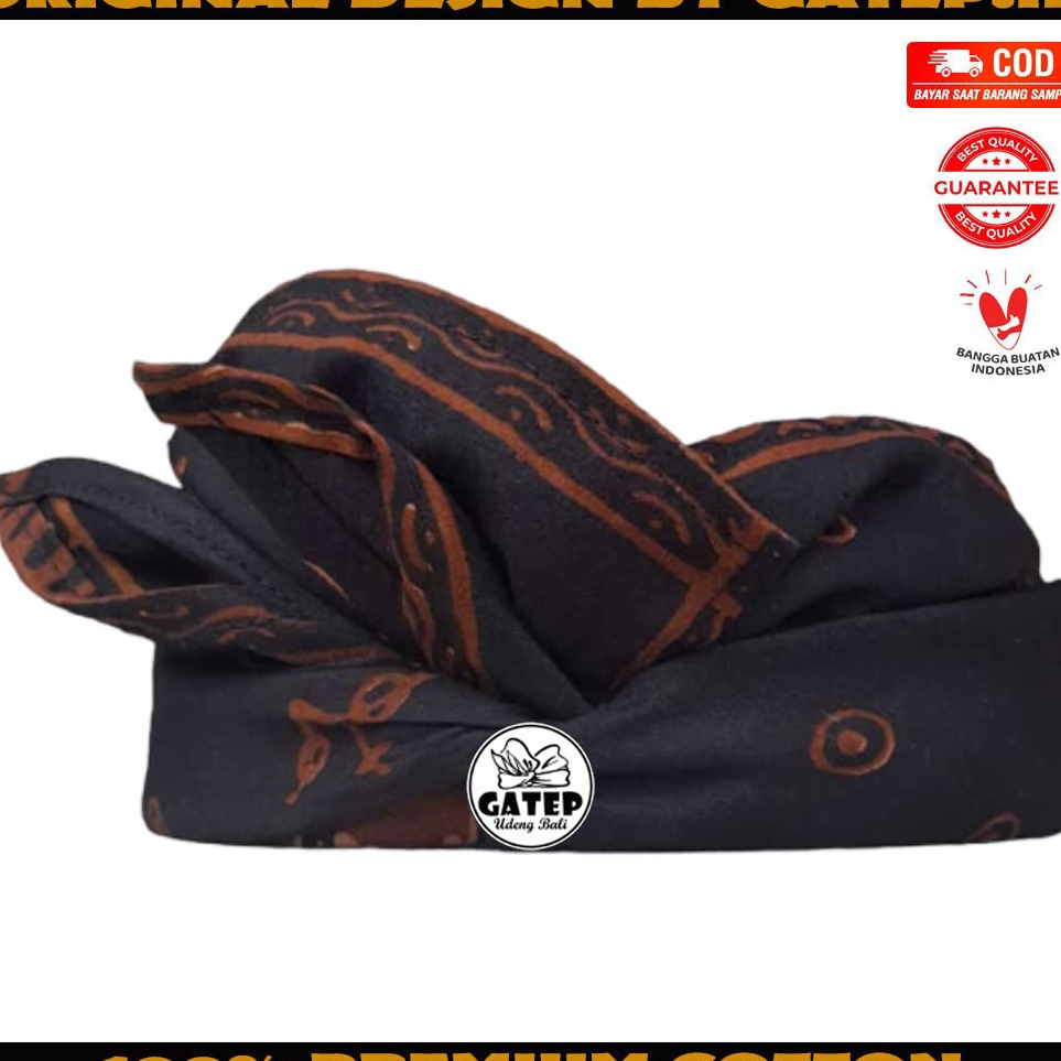 KODE J86J Udeng Batik Bali Hitam Pekat Motif Ombak Setengah Jadi  Ikat Kepala Pria Khas Bali Batik  