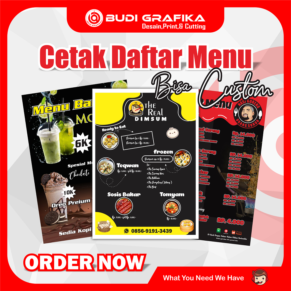 Cetak Daftar Menu Makanan,Daftar Menu Minuman, Daftar Menu Cafe, Daftar Menu Custom,A3,A4