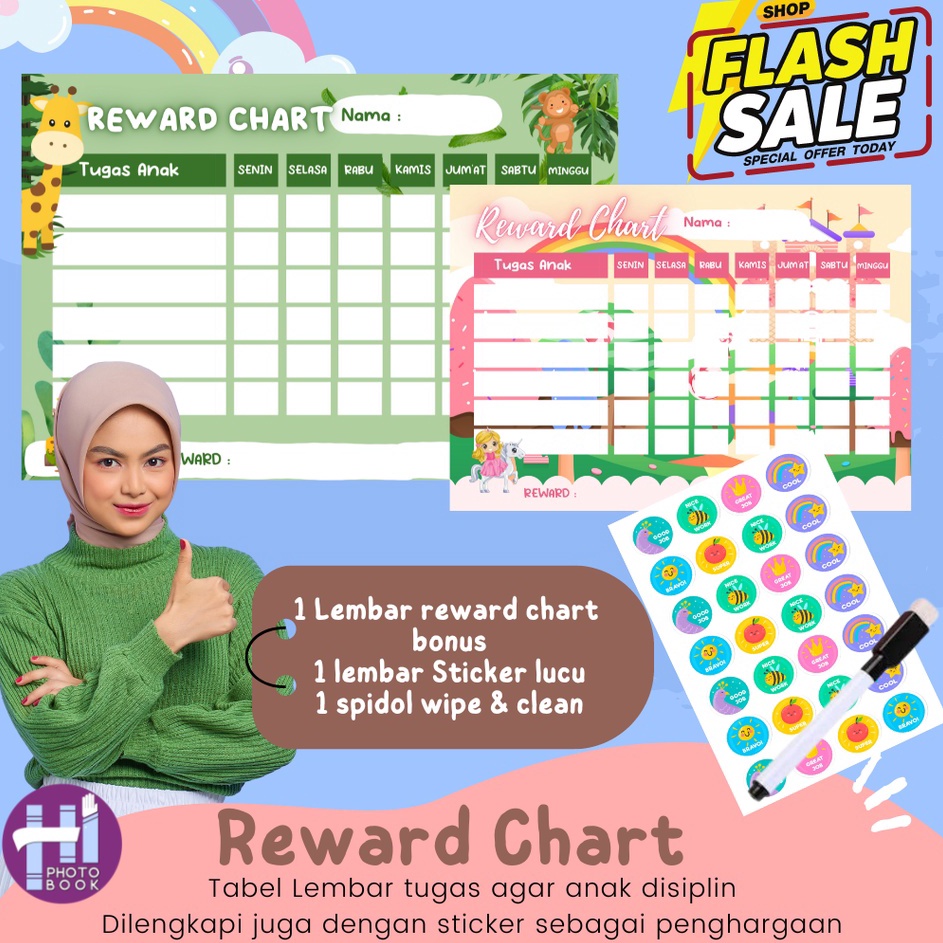 

KF7 Reward Chart Anak Wipe and Clean LEMBAR TUGAS ANAK BONUS STICKER DAN SPIDOL