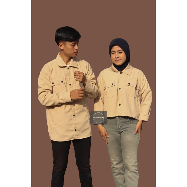 Baju Couple Pria Wanita Korea Style - Kemeja dan Crop Set
