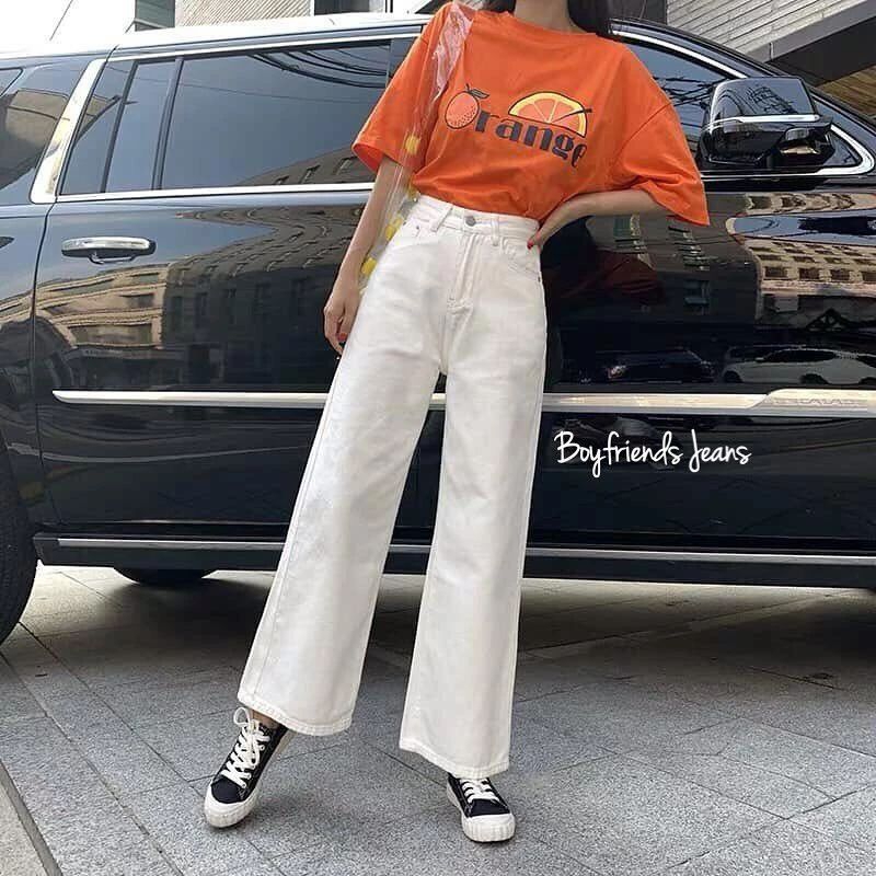 Celana Boyfriend Highwaist Kulot Jeans Putih Wanita