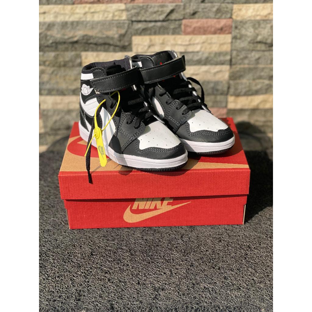 SEPATU ANAK KIDS SEPATU SEKOLAH ANAK SNEAKER ANAK NIKE AIR JORDAN UNISEX COWO CEWE BLACK WHITE PREMI