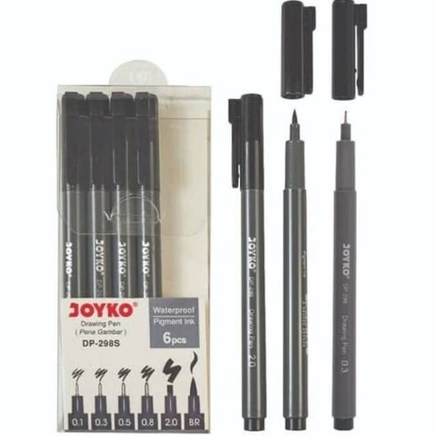 

SENSASIONAL Drawing Brush Pen Joyko DP298S Water Proof Set 6 Warna Hitam