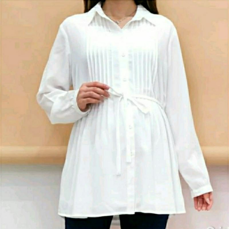 AT403 Baju hamil  kemeja kerja Jumbo putih