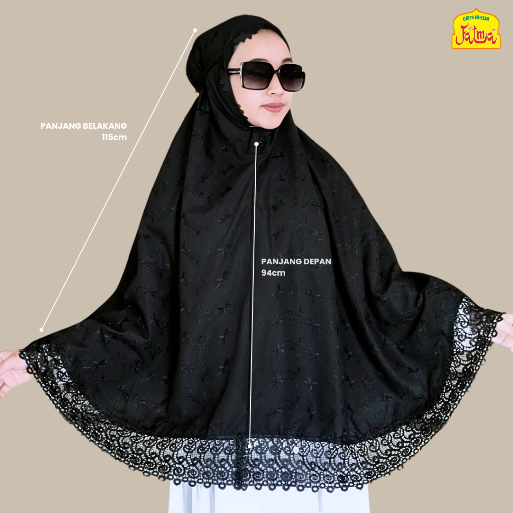 Jilbab / Kerudung / Bergo Jumbo Hitam Bordir Haji Umroh by Griya Muslim Fatma