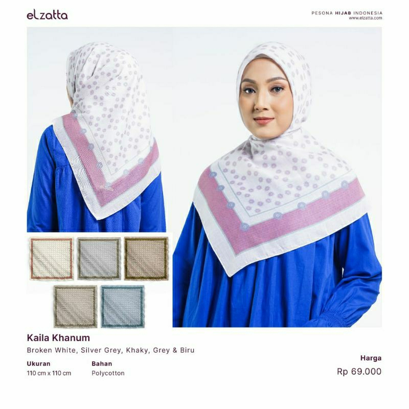 ELZATTA KAILA KHANUM BIRU SCARF HIJAB SEGI EMPAT MOTIF TERBARU