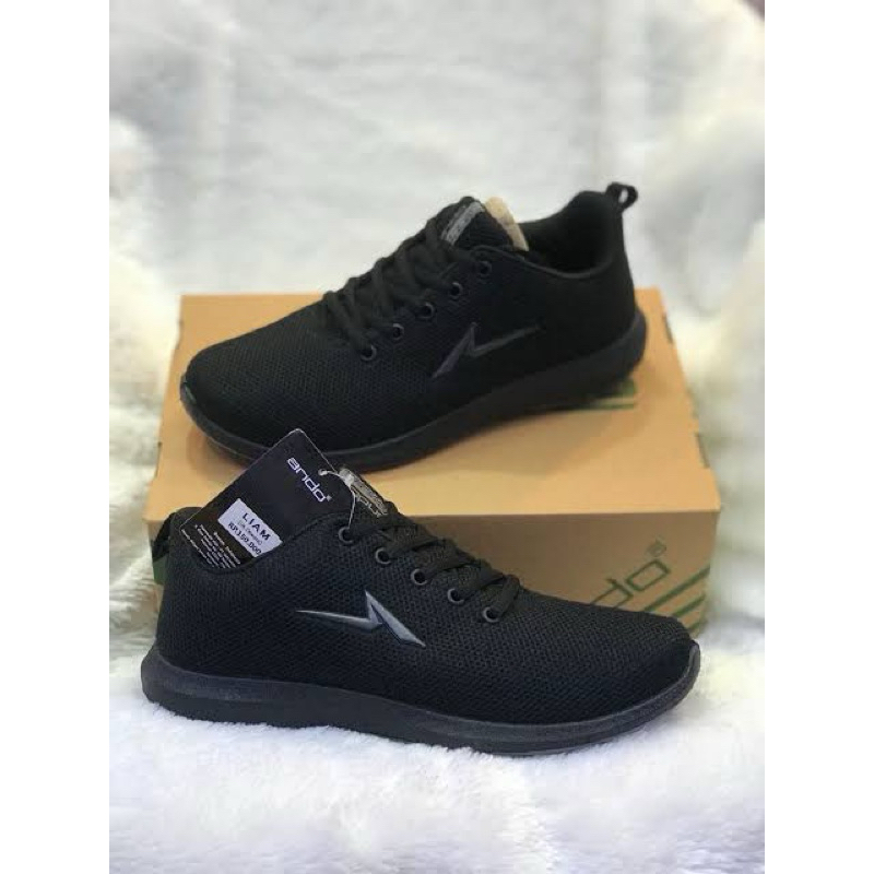 Sepatu Sekolah Sneakers Ando Liam Hitam Polos 39-43 ORI
