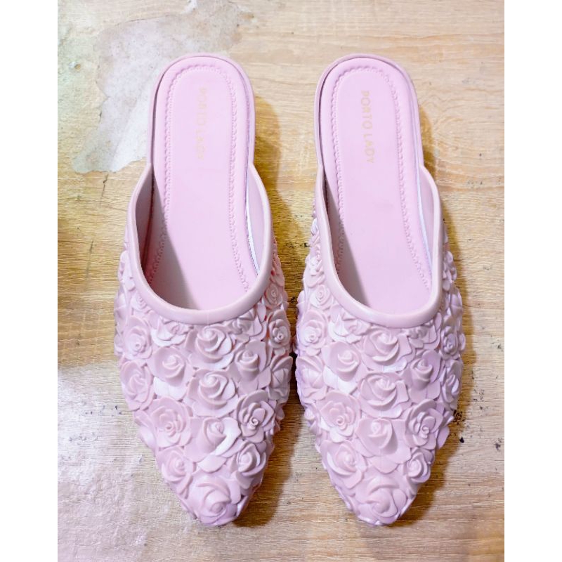 Sendal slop motif bunga Porto Lady jelly karet impor