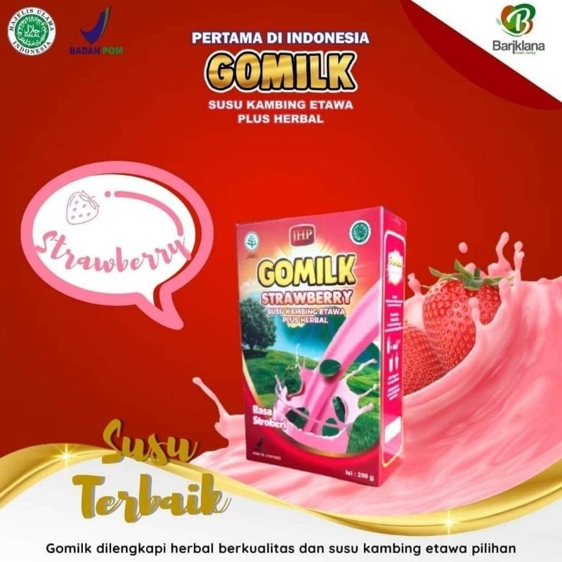 

Gomilk Susu Kambing Etawa plus Herbal 200gr rasa Strawberry