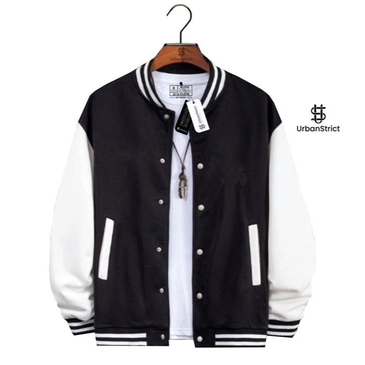 Urbanstrict - Varsity Baseball Jacket UnisexHitamPutih