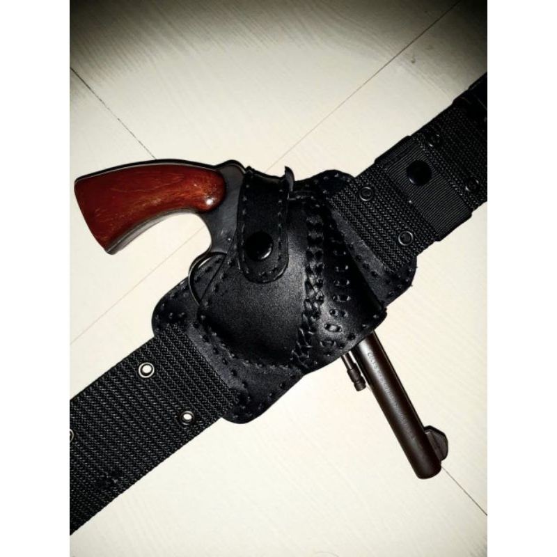 HOLSTER REVOLVER POLRI SARUNG SENJATA KULIT BERKUALITAS MODEL LUAR/ PINGGANG