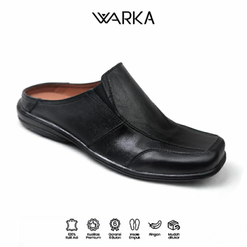 WARKA - EVENCIO Sepatu Sandal Bustong Pria Kulit Asli Original Sendal slop Cowo Dewasa