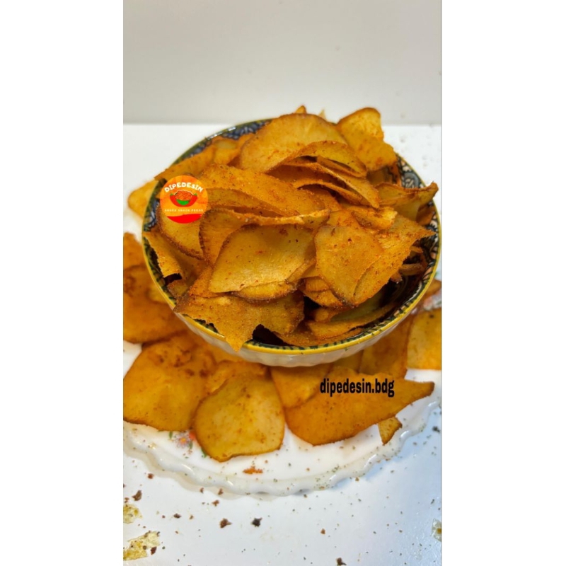 

Keripik Singkong Pedas Rasa Original 100% dengan varian 100g/250g/500g