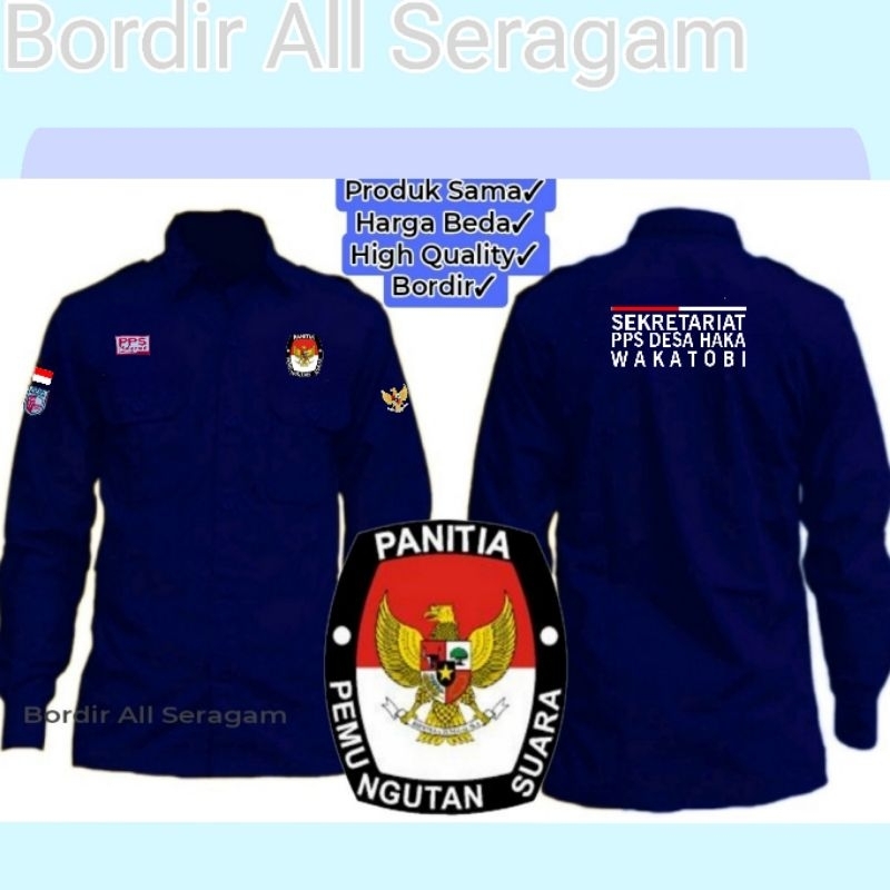 baju PPS terbaru 2024 kemeja Sekretariat PPS lengan panjang bordir seragam panitia pemungutan suara 