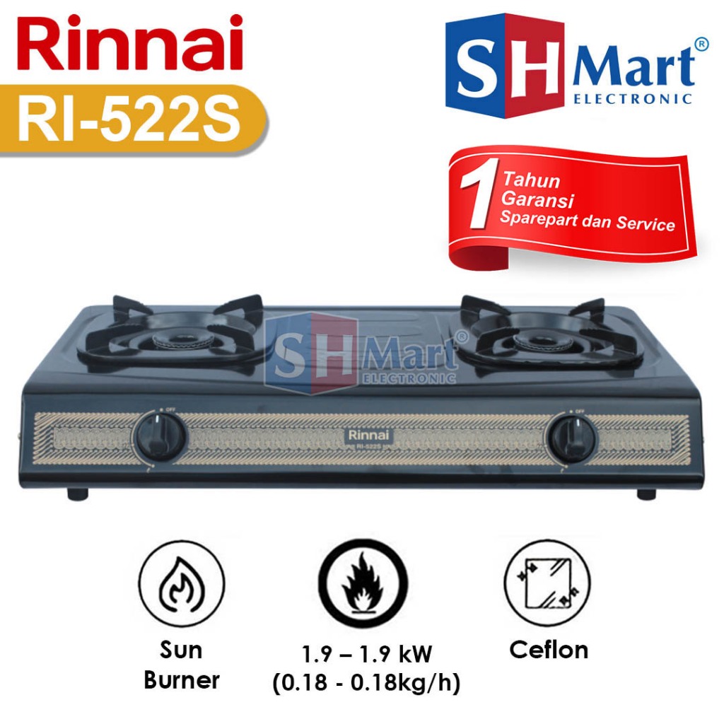 KOMPOR GAS RINNAI 2 TUNGKU RI-522S / RI522S (MEDAN)