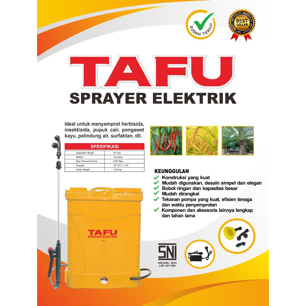 Sprayer Elektrik TAFU Type 3 16 Liter - Alat Semprotan Hama Tanaman Tangki Gendong