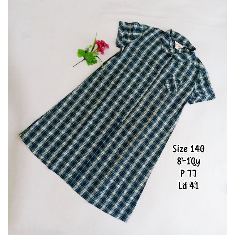 [PRE❤] - dress kotak kotak anak tanggung perempuan remaja abg terusan kemaja lengan pendek collar dr