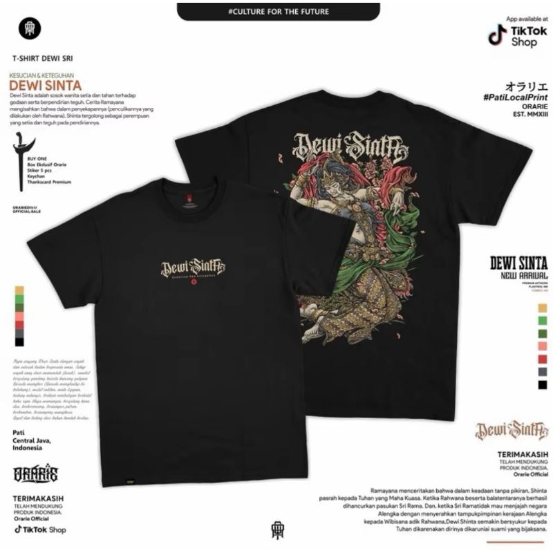 Kaos Orarie Dewi sinta kaos wayang katun hitam 24s