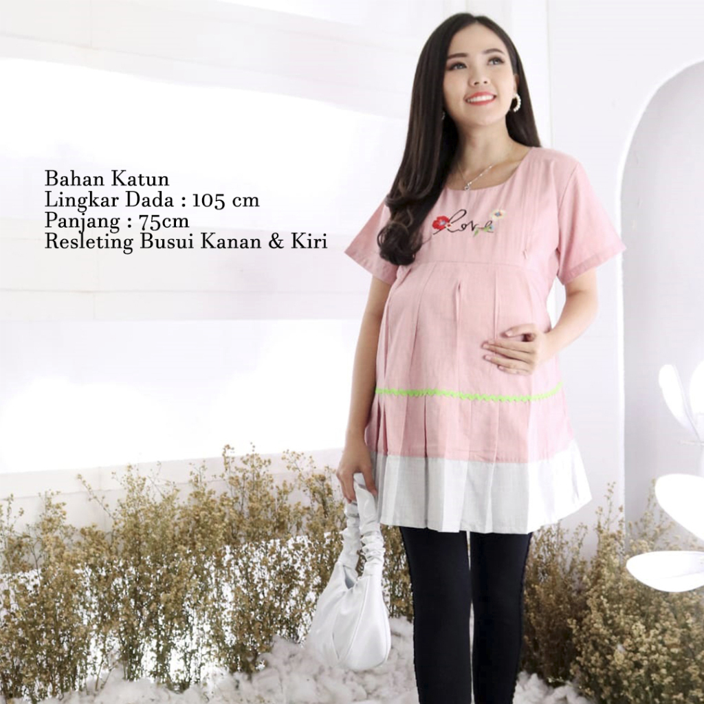 Baju Hamil Modern Love Maternity Blouse Baju Ibu Hamil Cantik Katun Lengan Pendek