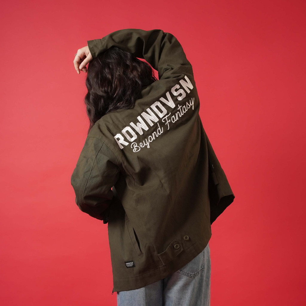 Rown Division Official Deck Jacket - Rowndvsn Jaket Kanvas Volans Green Army