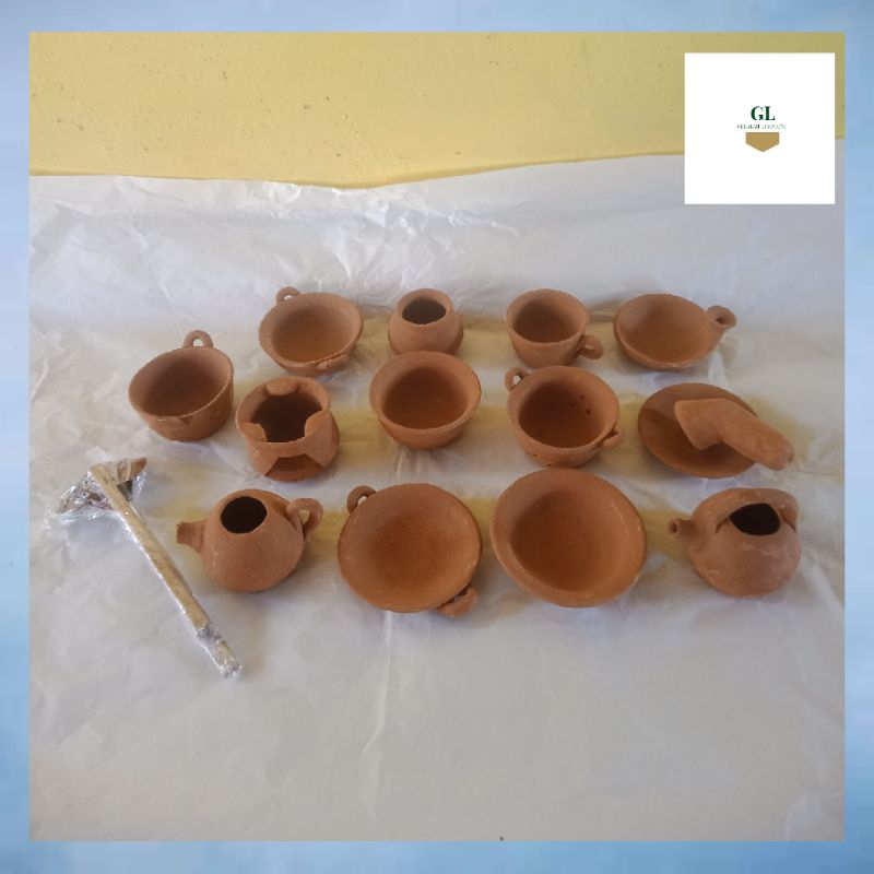 Mainan anak / masak masakan gerabah tanah liat 1 set / pasaran tradisional tanah liat